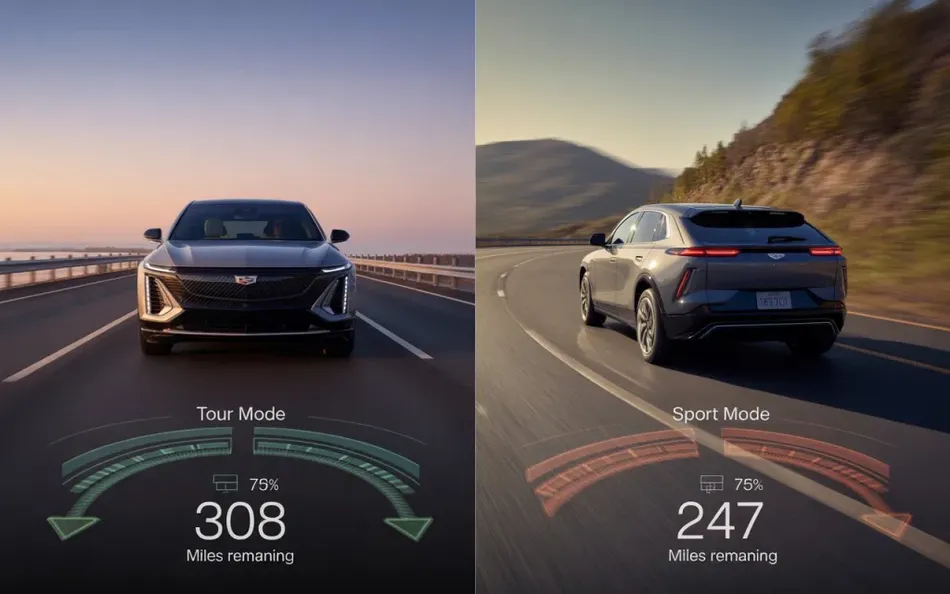 do the driving modes in cadillac lyriq offer different ranges or battery usages?